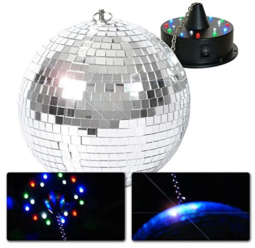 BeamZ MB20 - Bola de discoteca de 20cm con motor con LEDs, el motor funciona con pilas, bola de espejos con ojal metálico estable, ideal para discoteca, clubs, bares discotecas y eventos