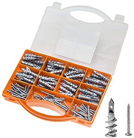 Brackit 160 Piece Plasterboard Fixing Set – Light to Medium Duty Self-Drill Wall Plugs and Screws – For Hollow Cavity Walls