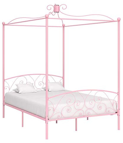 vidaXL Himmelbett-Gestell Rosa Metall 140 x 200 cm
