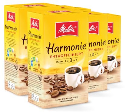 Melitta Harmonie Café Filtre Décaféiné 6 X 500 G, Moulu, en Poudre pour Machines à Café Filtre, sans Caféine, Torréfaction Douce, Torréfié en Allemagne, en Barquette
