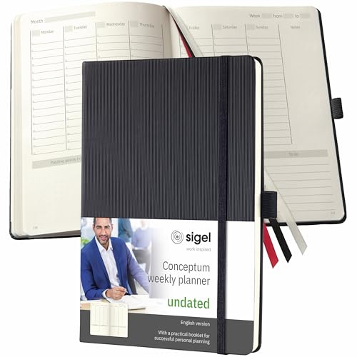 Sigel CO701 Planificador semanal sin fecha, en inglés, A5, tapa dura, negra, Conceptum