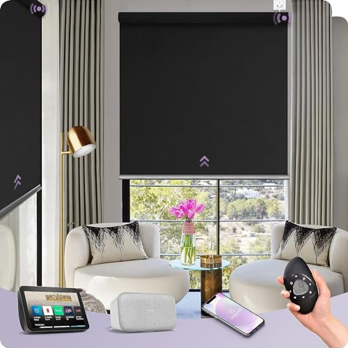 Graywind 4-Schicht Beidseitige Elektro-Thermorollos Innen nach Maß, Smarte Verdunkelungsrollos für optimale Energieeffizienz, Festverdrahtet, Alexa & Google kompatibel mit Fernbedienung, Schwarz