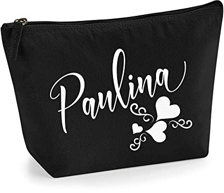 Personalisiert Name Initialen Text 3 Herz Wirbel Kosmetiktasche Damen Schminktasche für Handtasche Makeup Tasche mit Texturdruck - Weiße Flocke - S | Schwarz