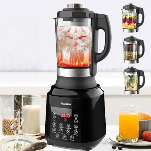 Blender chauffant 1200W,Mixeur Blender Professionnel Puissant Multifonction avec 8 Lames en Acier,10 Programmes Prédéfinis, 30,000 U/Min, Mixer 1.75 L sans BPA (Noir)