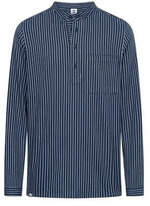 HANSEHELD Herren Fischerhemd - Blau Breit Gestreift M - GOTS