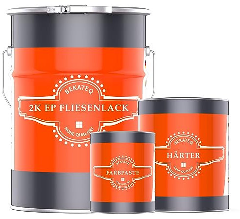 BEKATEQ 2K Fliesenlack für Boden- und Wandfliesen, 2,5kg Schwarz seidenglänzend, außen & innen - geruchsarm, entlüftet, wasserfest, schnelltrocknend, hochdeckend - Für Küche, Bad, Garage BK-721F
