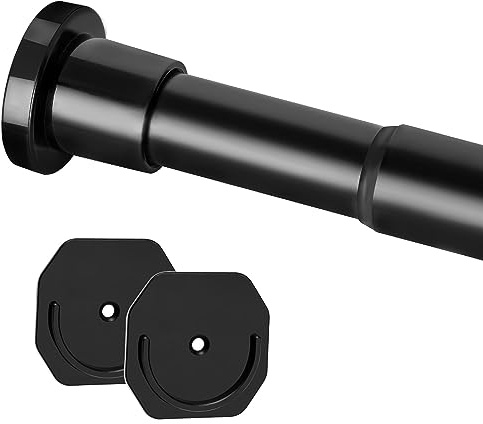 Closet Rod - 30-50 Inches, No Drilling Closet Rod Extender Hanging - Matte Black Adjustable Clothes Hanging Bar, for Closet, Bathroom, Windows(with Holder)
