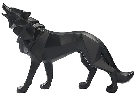 Zyqixluk Escultura de Estatua de Lobo de Resina esculturas abstractas decoración del hogar estatuas de Animales decoración geométrica Moderna Figuras de Mesa de Mesa Adornos para gabinetes,Negro