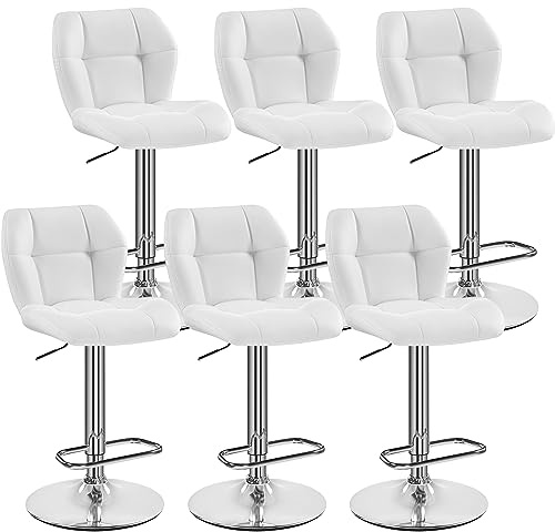 Yaheetech - Juego de 6 taburetes de bar ajustables en altura modernas, sillas de bar de piel sintética y metal, taburete de alta capacidad de carga máxima 136 kg, 44 × 50,5 × 89 cm, color blanco