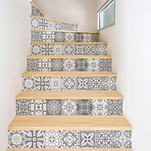Ambiance - Adhesivo decorativo para escaleras de azulejos de cemento (2 tiras de 39 x 136,5 cm)