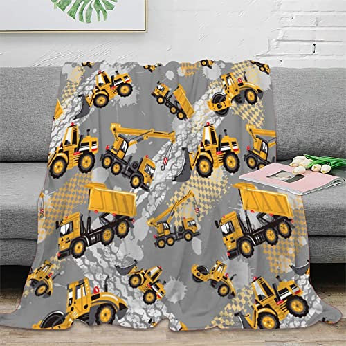 FJAUOQ Überwurfdecke für Jungenzimmer, Cartoon, lustiger LKW-Bagger, Reifenmarken-Design, leichte, weiche Decke für Sofas, Couches, Betten, Camping, Reisen, 127 x 152 cm