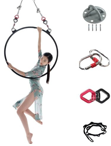 Aerial Hoop Doppelpunkt-Lyra-Aerial-Hoop-Set, Schwarzer Lyra-Yoga-Reifen mit Rigging-Hardware, Luftring für Luftakrobaten/Profis, Maximale Belastung: 220 kg (Size : 85 cm (33))