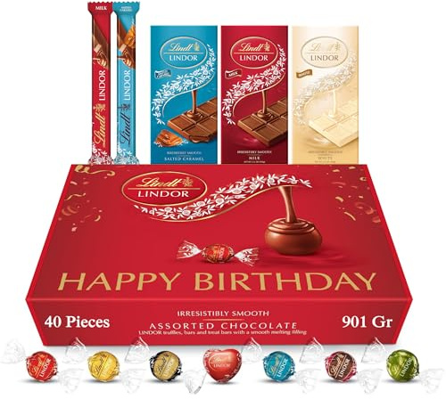 Lindt Happy Birthday Chocolates Gift Box - 901g (40-Piece Set) - Assorted Chocolate Bars & Truffles, Lindor Chocolate Hamper, Birthday Gifts for Women and Men, Boyfriends and Girlfriends