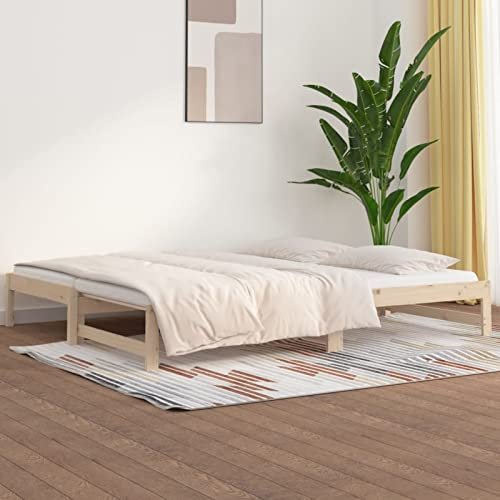 Rantry Tagesbett Ausziehbar Ausziehbett Bettsofa Sofabett Schlafsofa Holzbett Gästebett mit Lattenrost für Schlafzimmer Wohnzimmer 2X(90x200) cm Massivholz Kiefer