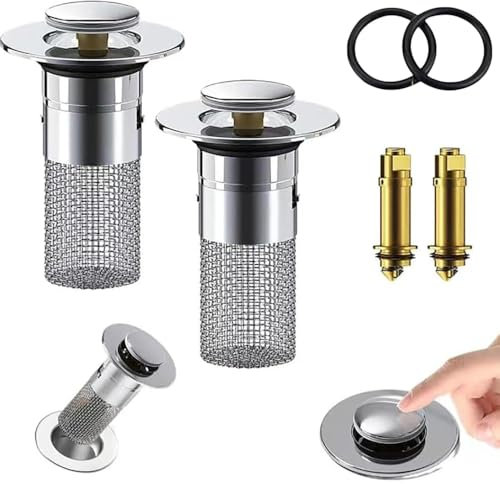 ZHCWEP 2Stk Muentastar Abflussstopfen,Edelstahl-Bodenablauffilter,Edelstahl-Beckenablauffilter,Pop-Up-Abflussfilter mit Korb,Isolieren Sie Gerüche und verhindern Sie Kakerlaken