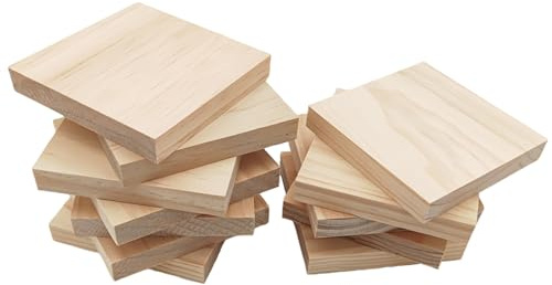 12PCS Unfinished Wood Square Blocks for Crafts, 10x10x1.5cm Blank Wooden Squares Pine Wood Boards for Wood Carving,DIY Coasters,Painting & Burning