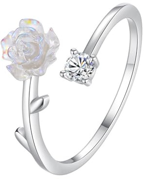 Anello in argento Sterling con delicato fiore di rosa, per donne e ragazze, anello aperto con diamante Cz, anello di fidanzamento, bracciale da sposa, fasce per le dita, gioielli chic, regali