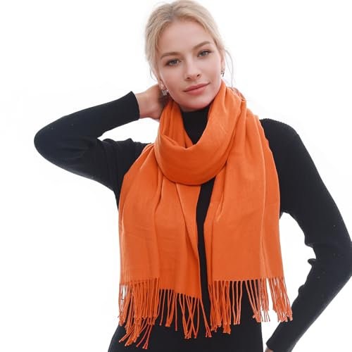 RIIQIICHY Schal Damen Winter Schals Tücher Winterschal Kuschelig Xxl Orange Damenschal Pashmina Herbst Frauen Kaschmir Schal mit Fransen