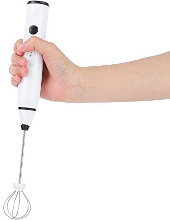 Montalatte elettrico, miscelatore manuale con frusta in acciaio inox per cucina familiare, 1 frusta inclusa (bianco)
