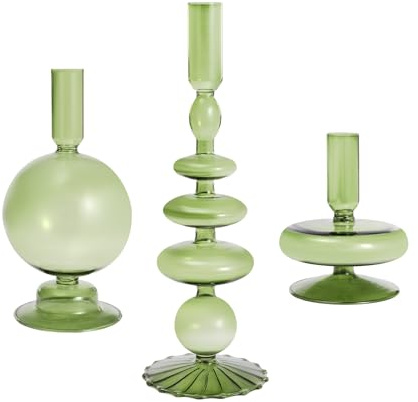 Susoso 3er-Set Glas Kerzenhalter, Kerzenständer Kegelförmig Romantische Kerzenleuchter für Orte wie Arbeitszimmer Grün
