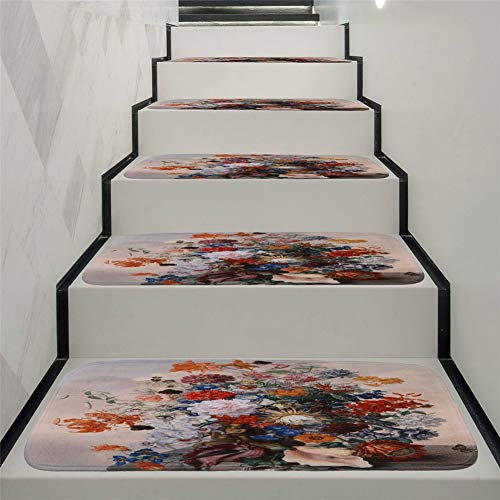 Stufenmatten mit buntem Blumenmuster, rutschfest, selbstklebend, für den Innen- und Außenbereich, weiche Teppiche für Treppen, 70 x 22 cm, 15 Stück