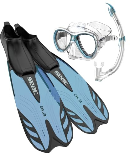 SEAC Set Tris Snorkeling, Aletas ala, Máscara Elba, Snorkel Tribe Apto para Snorkel y Buceo recreativo para Adultos y niños, Unisex, 42/43