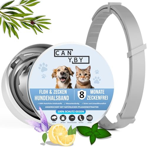 CANYBY Zeckenhalsband für Hunde – Natürlicher Zecken- & Flohschutz, Wasserdicht & Effektiver Schutz bis zu 8 Monate mit 100% natürlichen Inhaltsstoffen (Grau, 62cm)