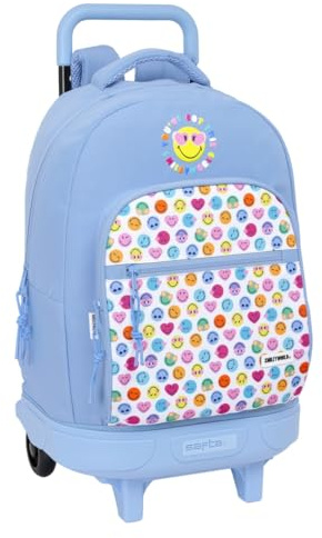 Smiley World Joyful Großer Rucksack mit Rädern, kompakt, abnehmbar, ideal für Kinder verschiedener Altersgruppen, bequem und vielseitig, Qualität und Widerstandsfähigkeit, 33 x 22 x 45 cm, Hellblau /