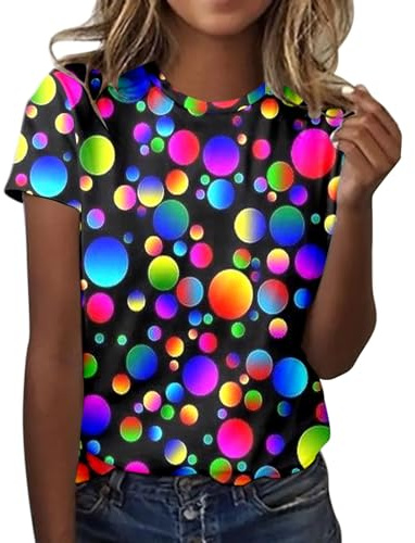 Haut Disco Paillette Femme, Chemise Manche Courte T-Shirt Imprimé Mardi Gras Col Rond Vintage Eighties Tee Rétro