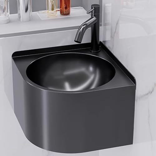LYXWGRZD Eckwaschbecken fürs Badezimmer, aufsatzwaschbecken zur Wandmontage, Eckwaschbecken aus Edelstahl, Außenwaschbecken, kleines Waschbecken for die Toilette in Küche und Bad(Nero)
