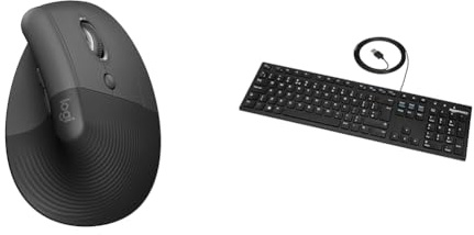 Logitech Lift Vertical Ergonomic & Amazon Basics Low-Profile Wired USB Keyboard