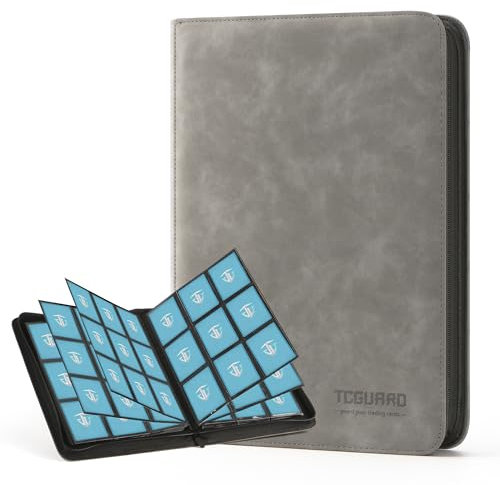 TCGUARD Sammelkarten Album für bis zu 540 Karten, 9 seitlich Sammelalbum Reißverschluss Binder für Sammelkarten, MTG Karten Heft für Spielkarten, Sportkarten, Yugioh etc. Grau
