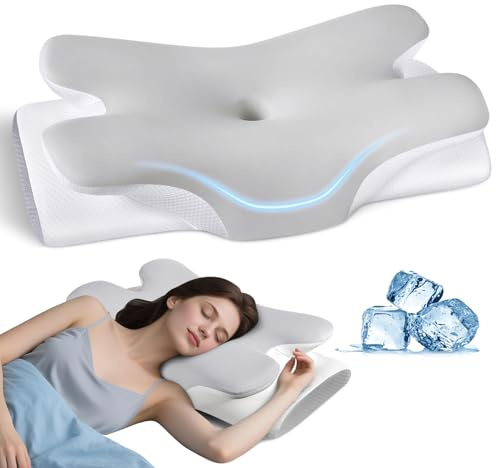 Tujami Oreiller cervical pour soulager la douleur du cou et des épaules, oreiller de 2 hauteurs, oreiller orthopédique en mousse à mémoire de forme Q-max sans odeur pour dormeur sur le dos et le
