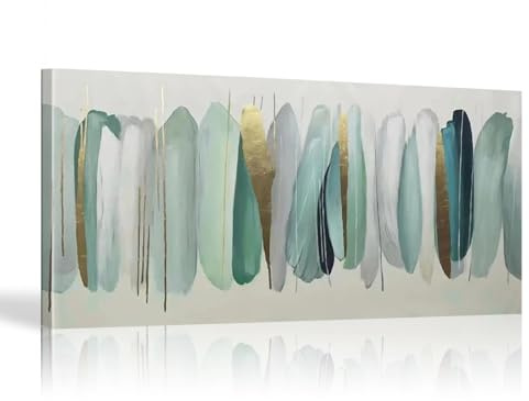 18meng Art Quadro da parete XXL verde piuma, 200 x 100 cm, 1 pezzo, decorazione da parete, grande quadro artistico, immagine panoramica, XXL, soggiorno, camera da letto, tela di design, da parete