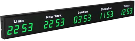 Digital Led World Clock, 3/4/5 Cities Time Zone Wall Mounted City Time Zone World Clock for Hotel, Multinational Enterprises, Office/Home/Living Room/School,Green-5City