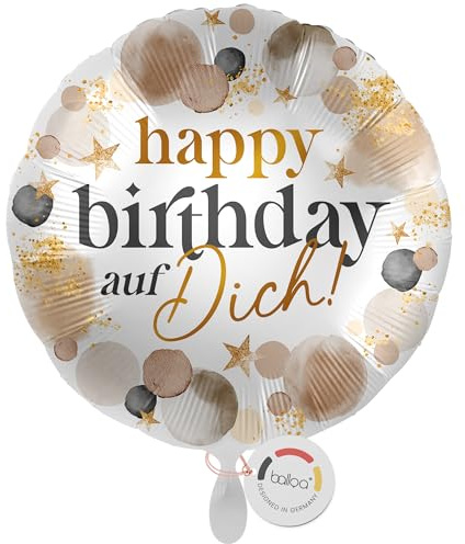 balloa Folienballon happy birthday auf Dich, Helium Ballon rund, Luftballon Deko Mann Frau Kind, Party Deko Geburtstag, Geschenk Ballon Geburtstag Feier, 33cm
