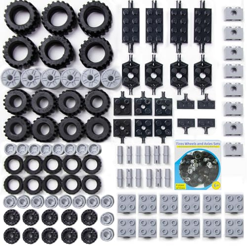 108 pezzi di ricambio tecnica, ruote, pneumatici, set di cerchi e assi, compatibile con set tecnici, set di ruote, ideale per progetti di costruzione e costruzioni di veicoli