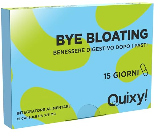 Quixy Bye Bloating – Integratore Digestione Leggera con Finocchio, Zenzero, Curcuma e Anice – Sollievo da Gonfiore, Acidità e Pesantezza Post-Pasto – 15 Capsule Made in Italy