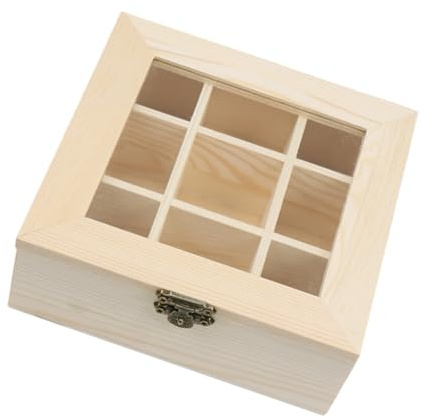 ROMISBABA Caja Organizadora de Madera para Té y Café con Compartimentos y Tapa de Vidrio Transparente Resistente y para Almacenamiento Hogar o Restaurante