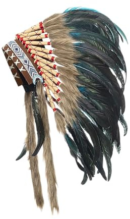 Baoblaze Indianer Kopfschmuck Häuptling, Indischer Kopfschmuck mit Federn, Indianer Federhaube, Hut Kostüm Zubehör für Karneval, Mottoparty, Cocktail