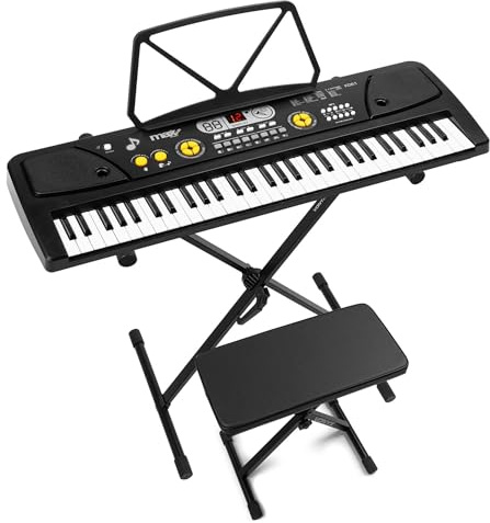 Pack MAX KD61 - Clavier/Piano 61 Touches avec Support et Banc | Piano Électronique Portable Débutant - Noir