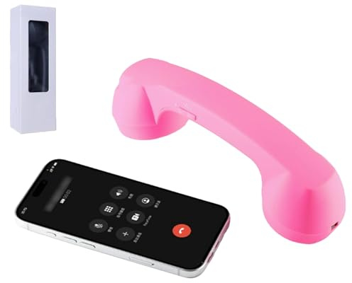 Retro Phone Handset, Wireless Telephone Style Landline Handle Receiver for Cell Mobile Video Conferences Calls Meetings (pink)