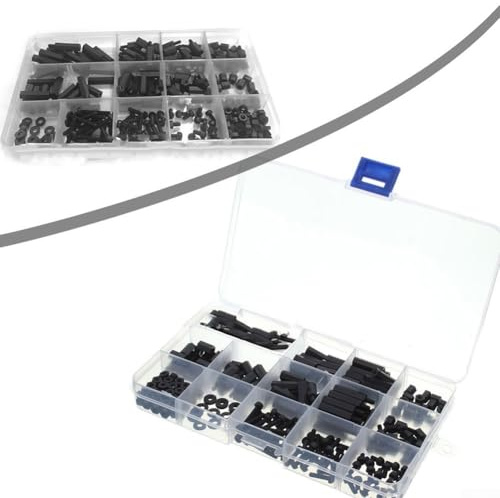 260 Stück schwarze Nylon-Abstandshalter ohne Gewinde, Sechskant-Abstandshalter und Schrauben-Set für Leiterplatten, isolierende nicht leitende Hardware-Montage-Sortiment