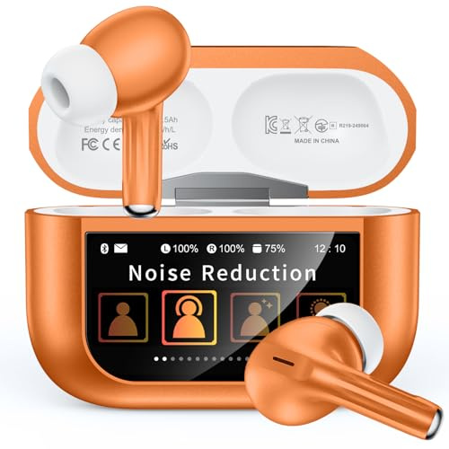 Wireless Earbuds, Bluetooth Ear Buds 5.4 with Smart Touch Screen, ENC Noise Cancelling Headphones with 48H Playtime, HiFi Stereo Sound, 5 EQ Modes, Lightweight Earphones for iPhone/Android- Orange