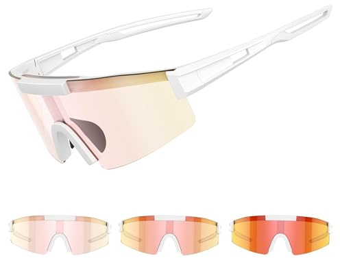 Sportbrille Polarisiert Radsportbrillen Fahrradbrille Schnelle brille für Herren Damen Sport Sonnenbrille UV400 Klar Laufbrille für MTB Rennrad Fahrrad Ski Rave Weiß/Rot