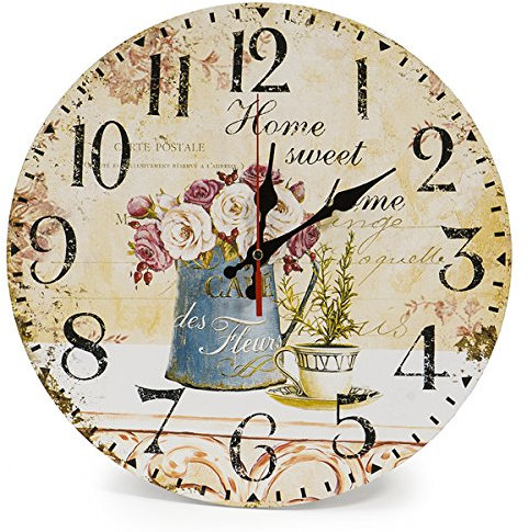 LOHAS Home 30cm Orologio da parete retrò Vintage Decor Silent Non Ticking Orologi al quarzo (Cafe & Flower)