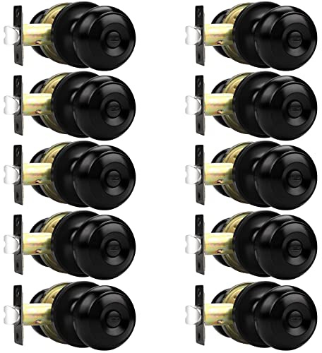 Probrico Black Door Knobs, Privacy Door Knob for Bathroom Bedroom, Interior Door Knob with Thumb Turning Locking Button, 10 Pack