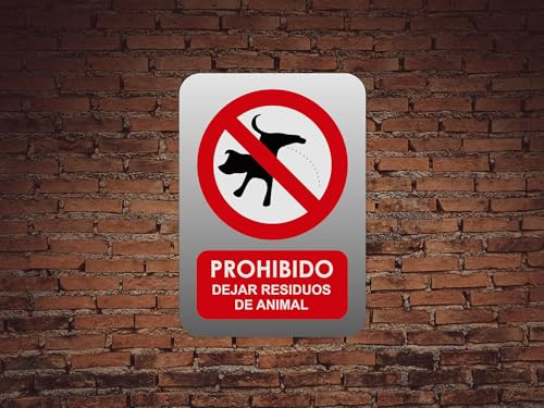 Señaletica en Vinilo de Prohibido Dejar Residuos Animales Tamaño A5 (14,80x21cm) Señaletica Adhesiva Duradera y Económica