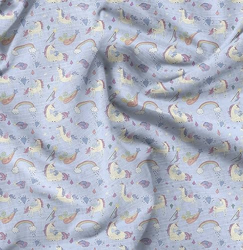 Soimoi Blau Baumwolljersey Stoff Regenbogen und Einhorn Tier Stoff drucken Meter 58 Zoll breit
