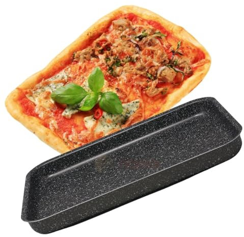 NAMAI - Teglia Pizza Rettangolare, 41CM x 29 CM, Alluminio Resistente e Duraturo, Antiaderente, Design Effetto Pietra, Made In Italy